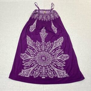 India Boutique Dress Women’s One Size Purple White Boho Smocked Flowy Sundress